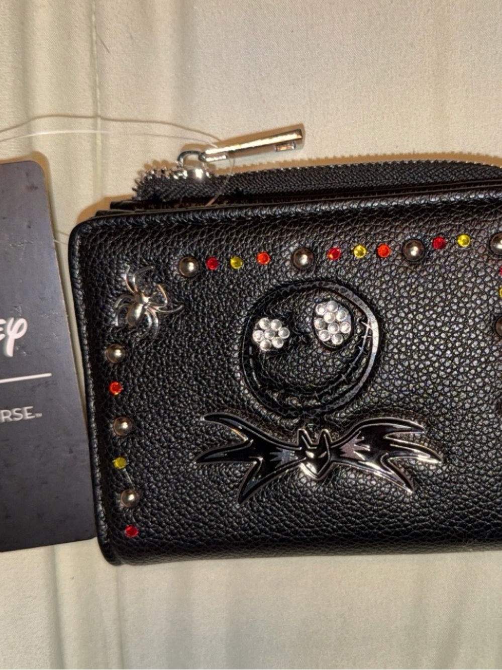 Disney Black Jack Skellington Studded Zip Card Holder with Multicolor Gems
